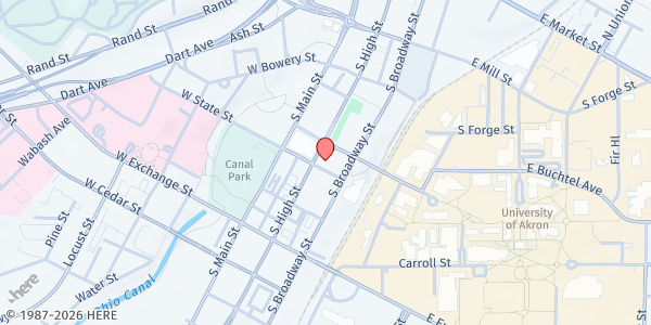 Map showing St. Bernard Parish - Akron at 47 East State Street, Akron, OH