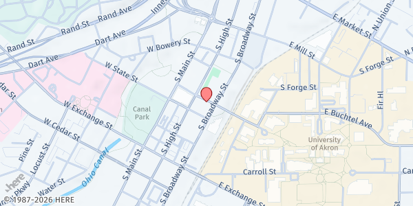 Map showing St Bernard's Bag Lunch Program - 44 University Ave at 44 University Ave, Akron, OH