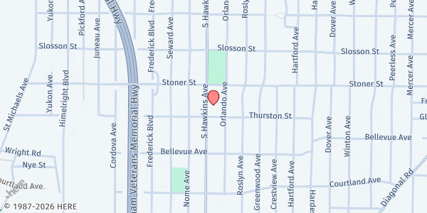 Map showing St. John's CME Church at 1233 South Hawkins Avenue, Akron, OH