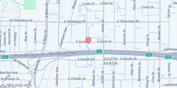 Map showing St. Paul Holiness COG at 745 Wolf Ledges Pkwy, Akron, OH