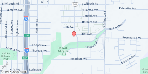 Map showing St. Paul Missionary Baptist Church at 1350 Virginia Ave., Akron, OH