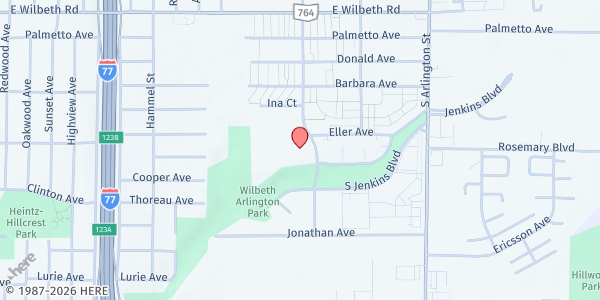 Map showing St. Paul Missionary Baptist Church Pantry at 1350 Virginia Ave, Akron, OH