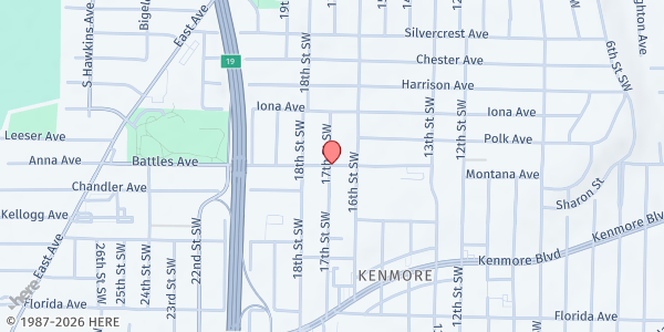 Map showing SVDP/Immaculate Conception Food Pantry - 2101 17th St SW at 2101 17th St SW, Akron, OH