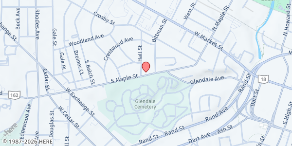 Map showing The Salvation Army Akron - Meal Service Location at 190 S Maple St, Akron, OH