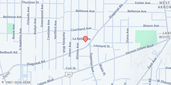 Map showing Tower of Prayer at 1334 Diagonal Rd, Akron, OH