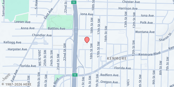 Map showing Unity Holiness Ministries at 1019 Harpster Ave., Akron, OH