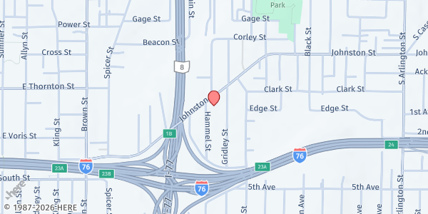 Map showing Williard United Church of Christ at 742 Johnston St., Akron, OH