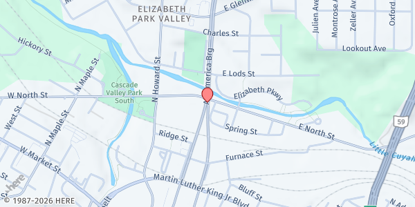 Map showing Y Bridge at Y Bridge, Akron, OH