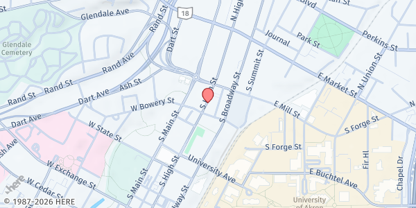 Map showing Zion Lutheran Church - Lord's Pantry at 139 S High St, Akron, OH