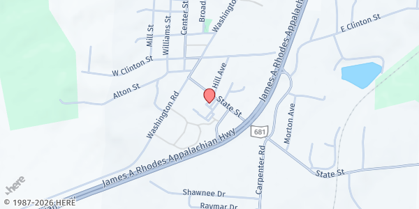 Map showing Albany Baptist Church at 5331 State Street, Albany, OH