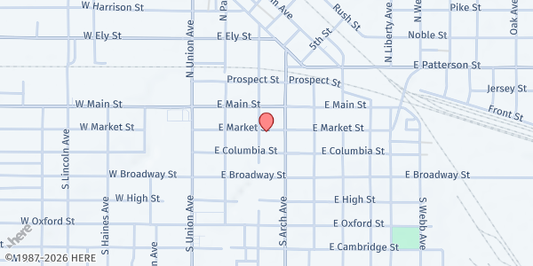 Map showing Alliance Community Pantry at 215 E Market St, Alliance, OH