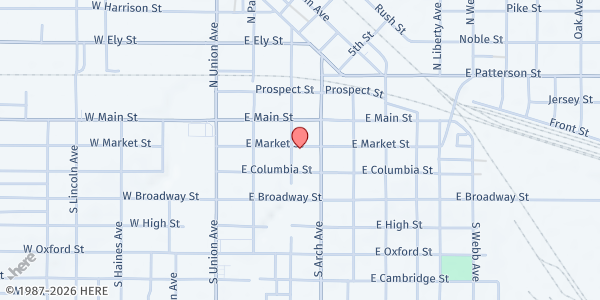 Map showing Alliance Community Pantry - Market Street Location at 215 E Market St, Alliance, OH