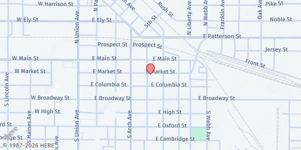 Map showing Family Empowerment Ministries Pantry at 425 E Market St, Alliance, OH