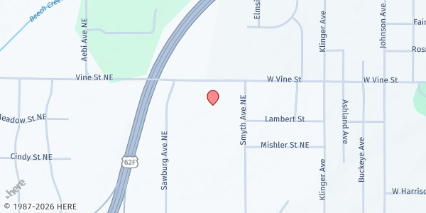 Map showing The Vine UMC at 1544 W Vine St, Alliance, OH