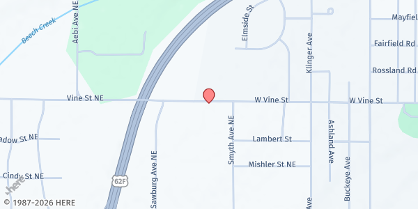 Map showing The Vine UMC Pantry at 1544 W Vine St, Alliance, OH
