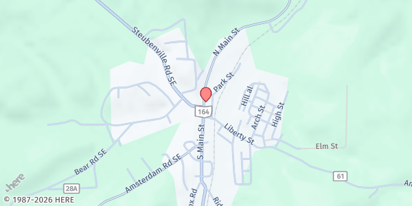 Map showing WEBA Outreach Food Pantry at 348 North Main Street, Amsterdam, OH