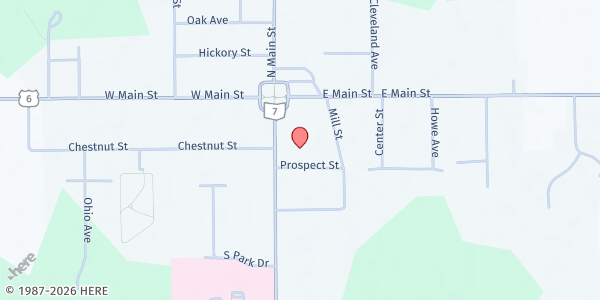 Map showing Andover First United Methodist Church at 181 S Main St, Andover, OH
