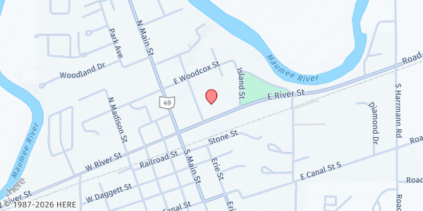 Map showing Antwerp Methodist Church Food Pantry at 202 E. River St., Antwerp, OH