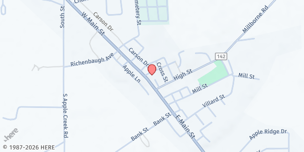 Map showing St. Peter's United Church of Christ at 68 W. Main St., Apple Creek, OH