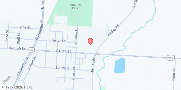 Map showing Buckeye Valley Food Pantry at 522 E. High Street, Ashley, OH