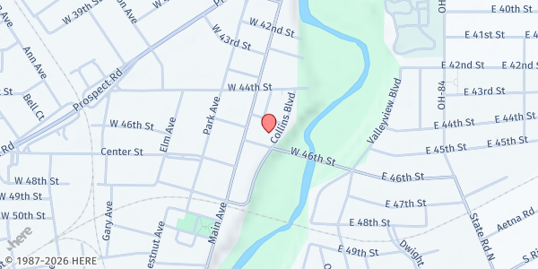 Map showing Ashtabula County Community Action at 104 W 45th St, Ashtabula, OH