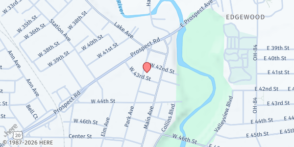 Map showing Catholic Charities for Ashtabula County - Main Office at 4200 Park Ave 3rd floor, Ashtabula, OH