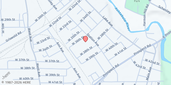 Map showing G.O. Community Development at 3703 Station Ave, Ashtabula, OH