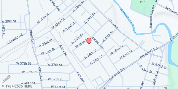 Map showing G.O. Community Development Corporation - Ashtabula at 3703 Station Ave, Ashtabula, OH