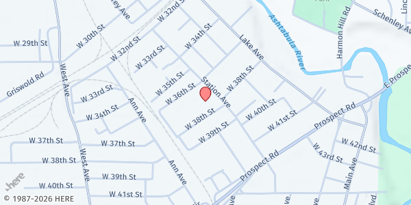 Map showing G.o. Community Development Corporation - Food Distribution Center at 3703 Station Ave, Ashtabula, OH