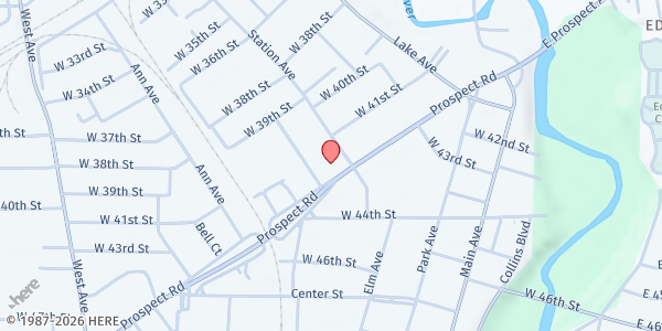 Map showing Messiah Lutheran Church-ELCA at 615 W Prospect Rd, Ashtabula, OH