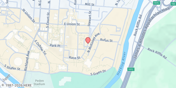 Map showing Athens Catholic Community Food Pantry at 18 Stewart Street, Athens, OH