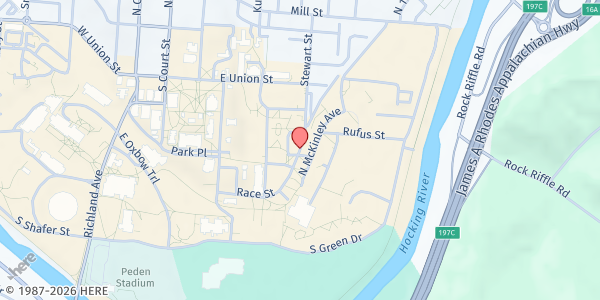 Map showing Athens Catholic Community Food Pantry at 75 Stewart St., Athens, OH