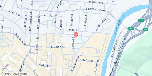 Map showing Athens Catholic Community Food Pantry at 75 STEWART ST, ATHENS, OH