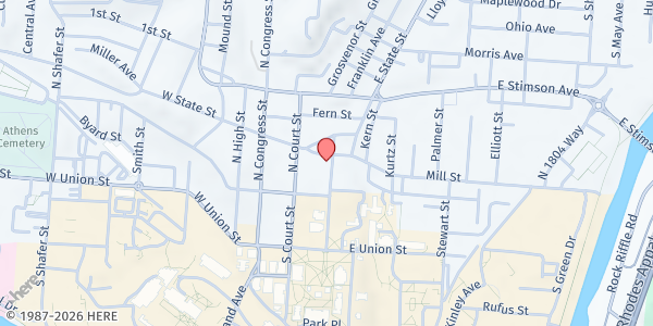 Map showing Athens County Food Pantry at 9 N COLLEGE ST, ATHENS, OH