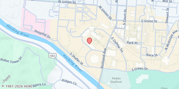 Map showing Heritage College Community Clinic Food Pantry at 16 W. Green Drive, Athens, OH