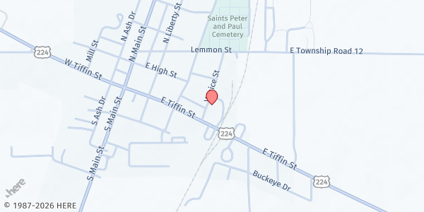 Map showing Attica Food Pantry at 25 Venice St., Attica, OH