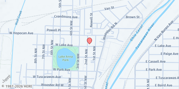 Map showing Barberton Adventist Community Service at 223 2nd St NW, Barberton, OH