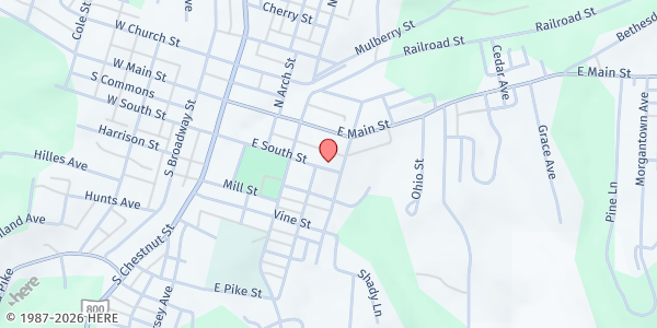 Map showing East Main Church of Christ at 329 E South St, Barnesville, OH