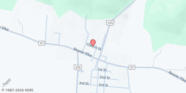 Map showing First Baptist Church Beaver at 608 Church Street, Beaver, OH