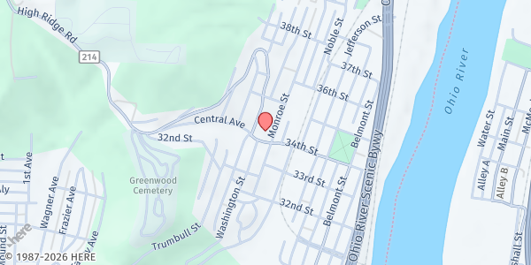 Map showing Abundant Life Food Pantry at 3400 Franklin Street, Bellaire, OH