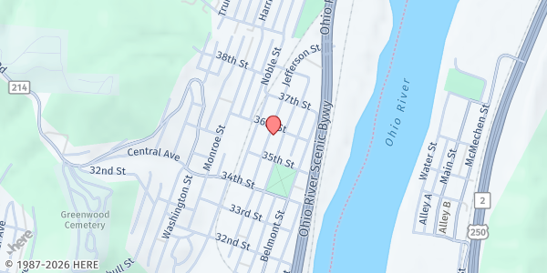 Map showing Bellaire Presbyterian Church at 3599 Guernsey St, Bellaire, OH