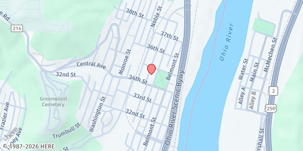 Map showing Living Bread Kitchen at Bellaire UMC at 3402 Guernsey St., Bellaire, OH