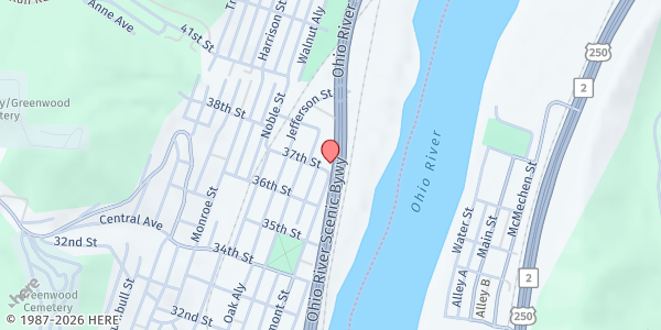 Map showing Salvation Army Belmont County Pantry at 315 37th Street, Bellaire, OH