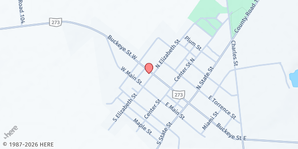 Map showing Belle Center United Methodist Church at 103 Buckeye St., Belle Center, OH