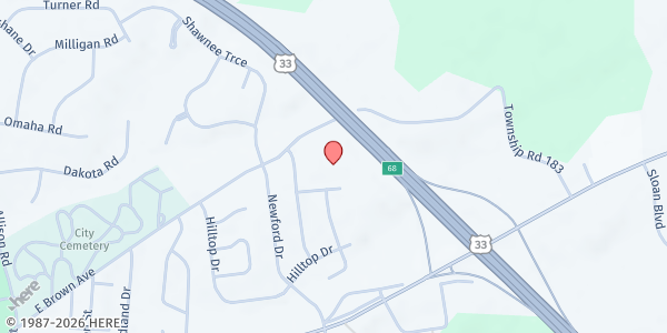 Map showing Bellefontaine First Church of God at 1000 E. Brown Ave., Bellefontaine, OH