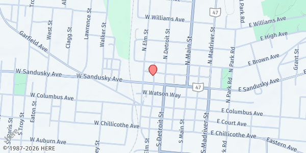 Map showing Our Daily Bread at 223 Oakland Square, Bellefontaine, OH