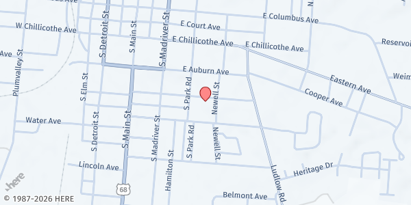 Map showing St. Patricks - St. Vincent de Paul at 316 E Patterson Ave, Bellefontaine, OH