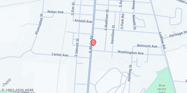 Map showing United Way of Logan County at 653 S Main St, Bellefontaine, OH