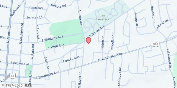 Map showing Wake Up The World at 600 E Brown Ave, Bellefontaine, OH