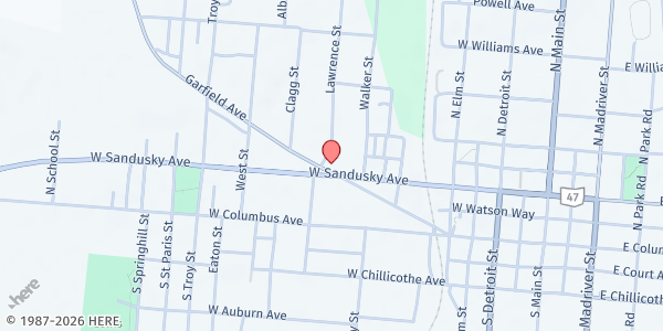 Map showing Western Neighborhood Outreach Center at 520 Garfield Ave, Bellefontaine, OH